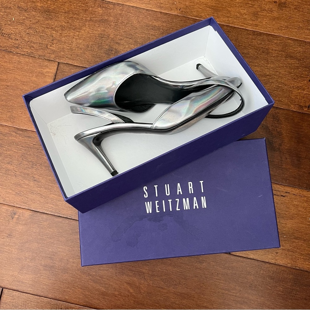 Stuart Weitzman Sasha Mid Heel in Pewter Iris Specchio Size 7